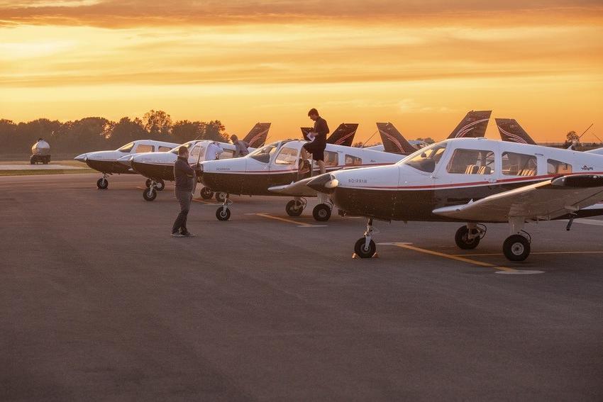 Inspections-of-planes-by-students-at-BGSU-flight-center-during-sunrise